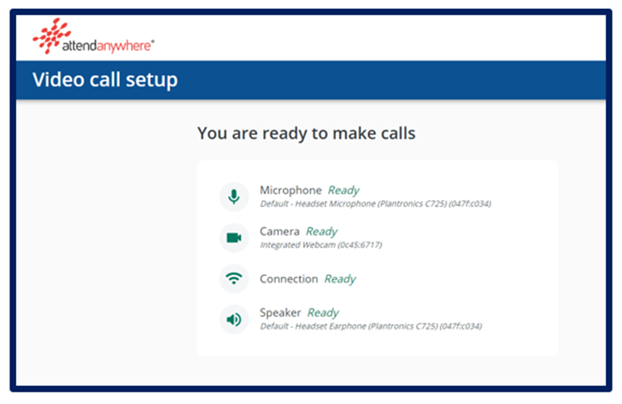 Video call setup screen